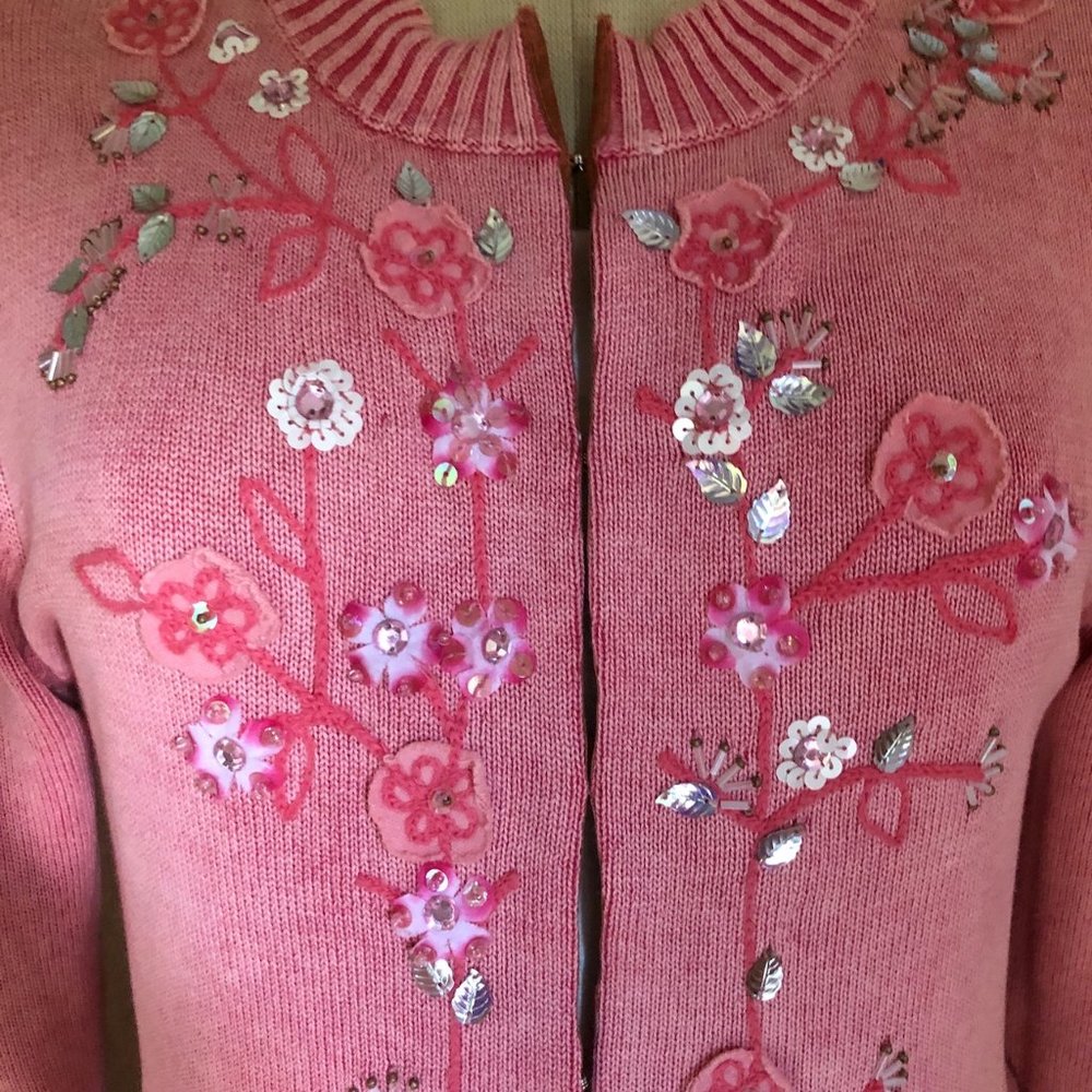 Coral Pink Beaded & Embroidered Bohmean Cotton Sweater - Picture 5 of 15